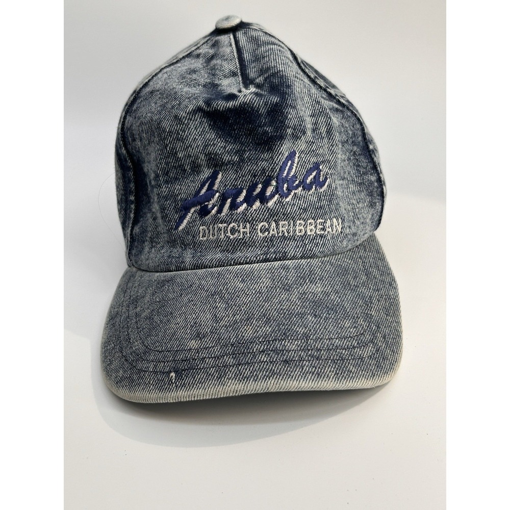Vintage Aruba Dutch Carribean Washed Denim Baseball Cap Adjustable Hat
